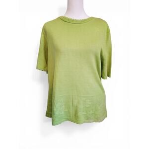 Vintage Green Knit Short Sleeve Sweater Top Floral Cottagecore Gardencore